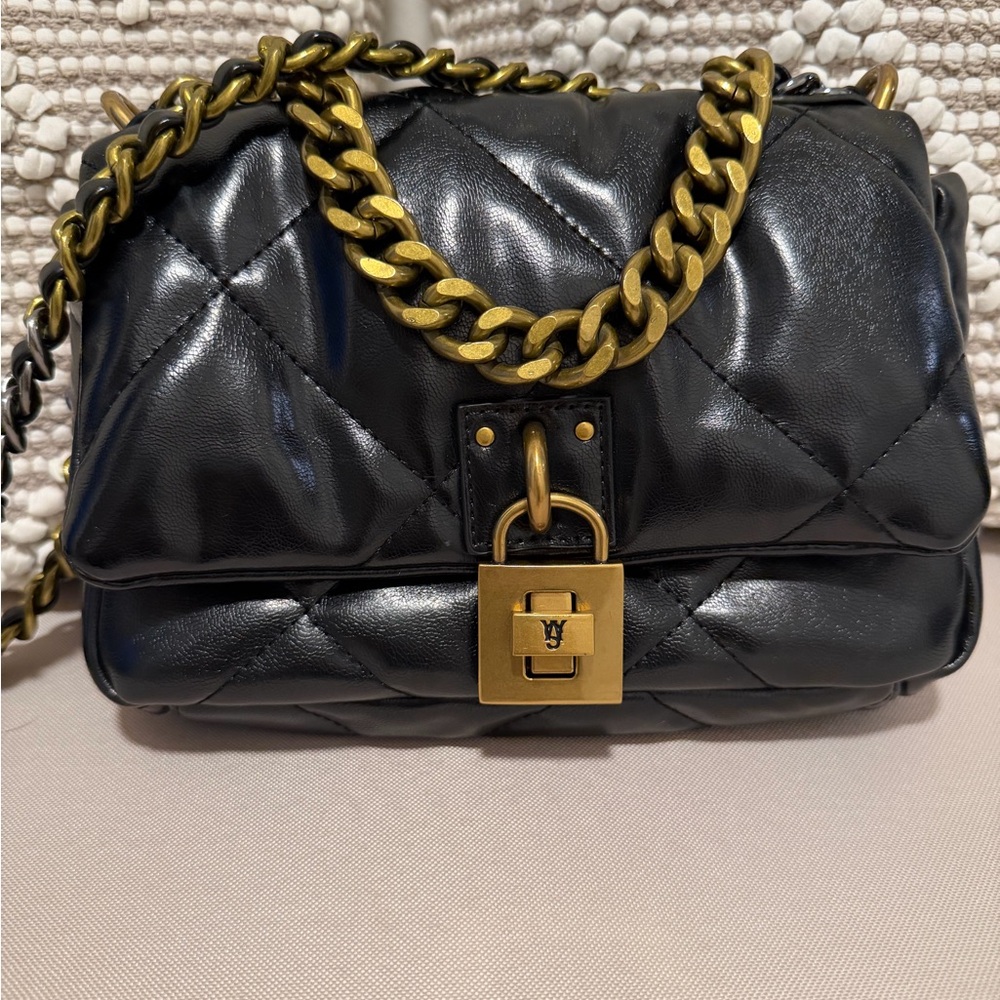 Steve Madden Black Quilted Bag with Gold Chain